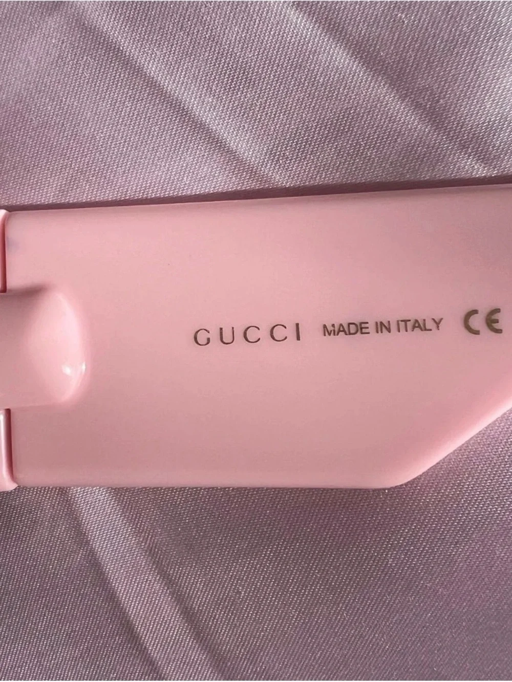 Gucci Pink Square Sunglasses with Dark Lenses. Full inclusion.